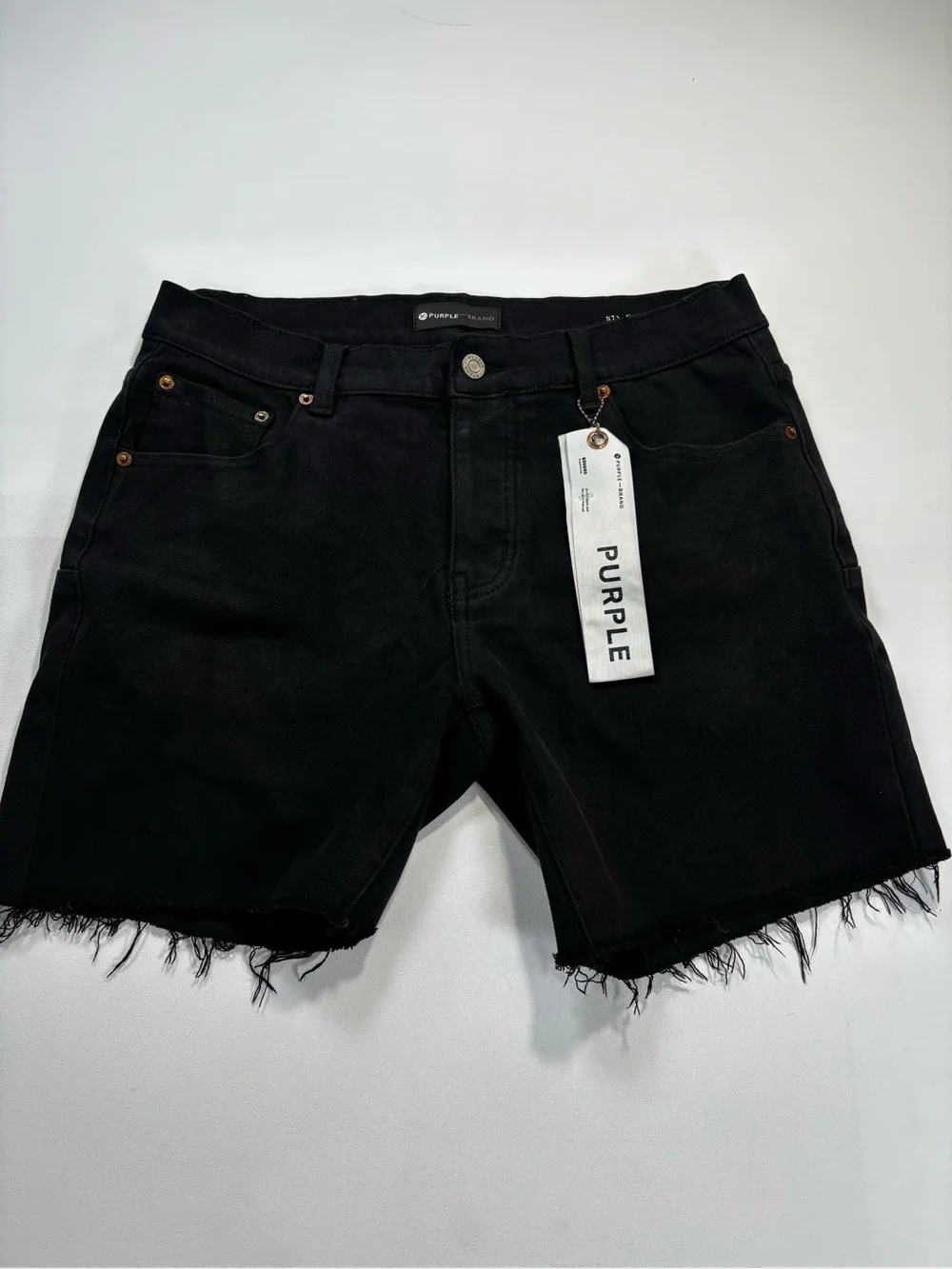 Purple Brand Black Denim Jean Shorts Men's Frayed Hem